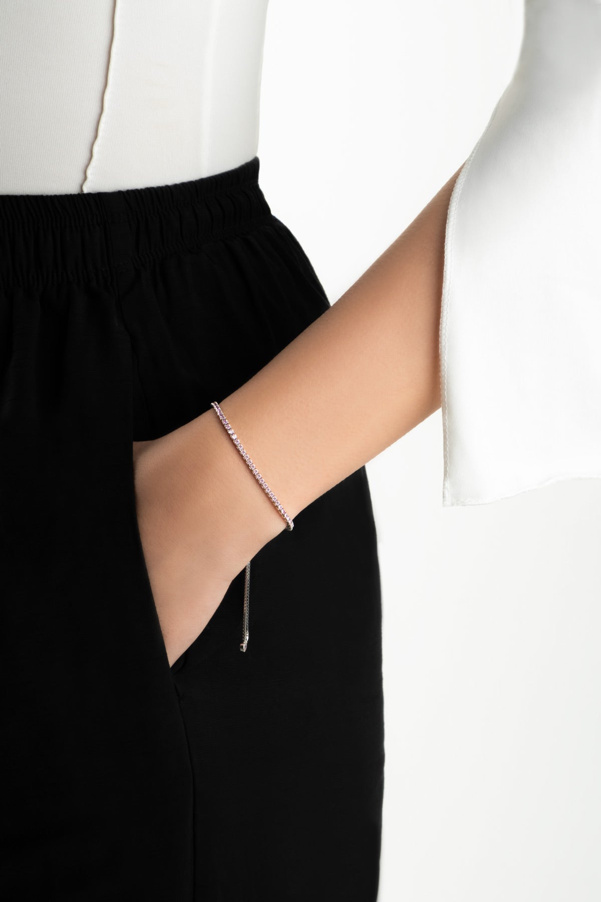 Petra 18 Ayar Beyaz Altın Kaplama Ayarlanabilir Gümüş Bileklik 5178270399