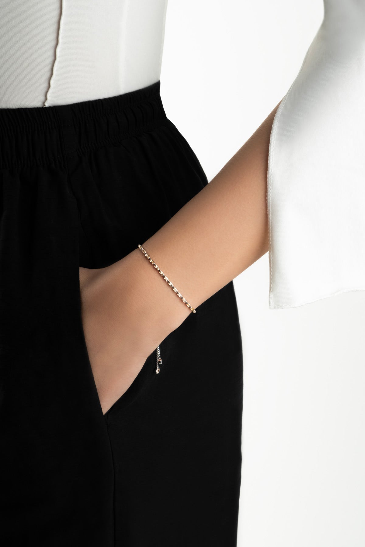 Champel 18 Ayar Beyaz Altın Kaplama Gümüş Ayarlanabilir Bileklik 5178280699