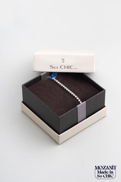 Mozanit Rüyası 18 Ayar Beyaz Altın Kaplama 18 Cm Gümüş Bileklik 5193089918