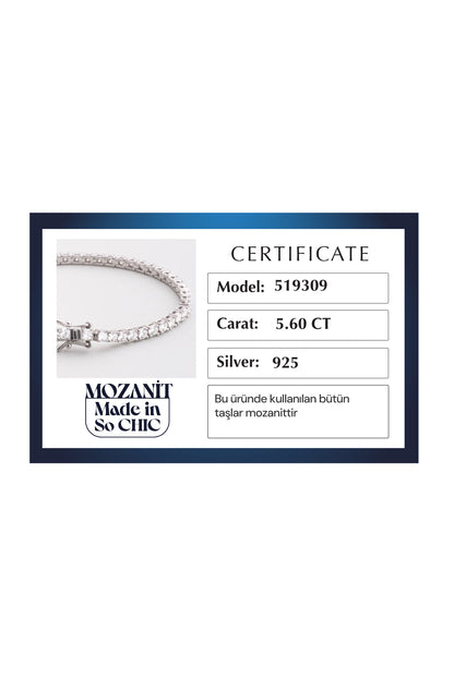 Mozanit Zarafeti 18 Ayar Beyaz Altın Kaplama 19 Cm Gümüş Bileklik 5193099919