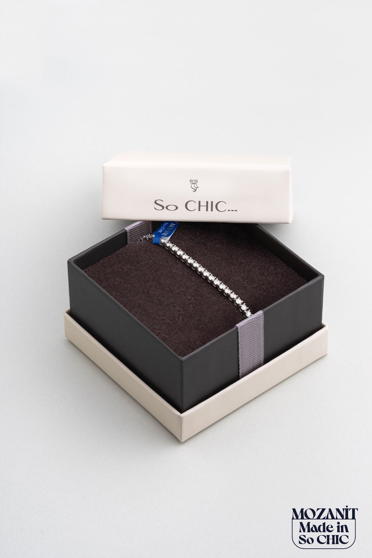 Mozanit Esintisi 18 Ayar Beyaz Altın Kaplama 19 Cm Gümüş Bileklik 5193099919