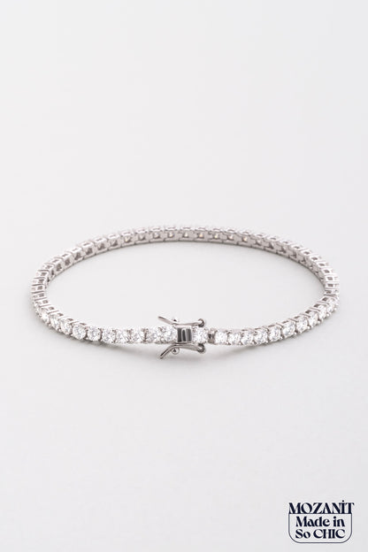 Mozanit Dokunuşu 18 Ayar Beyaz Altın Kaplama 18 Cm Gümüş Su Yolu Bileklik 5193129918