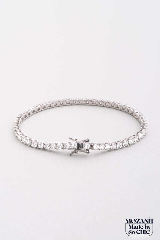 Mozanit Dokunuşu 18 Ayar Beyaz Altın Kaplama 18 Cm Gümüş Su Yolu Bileklik 5193129918