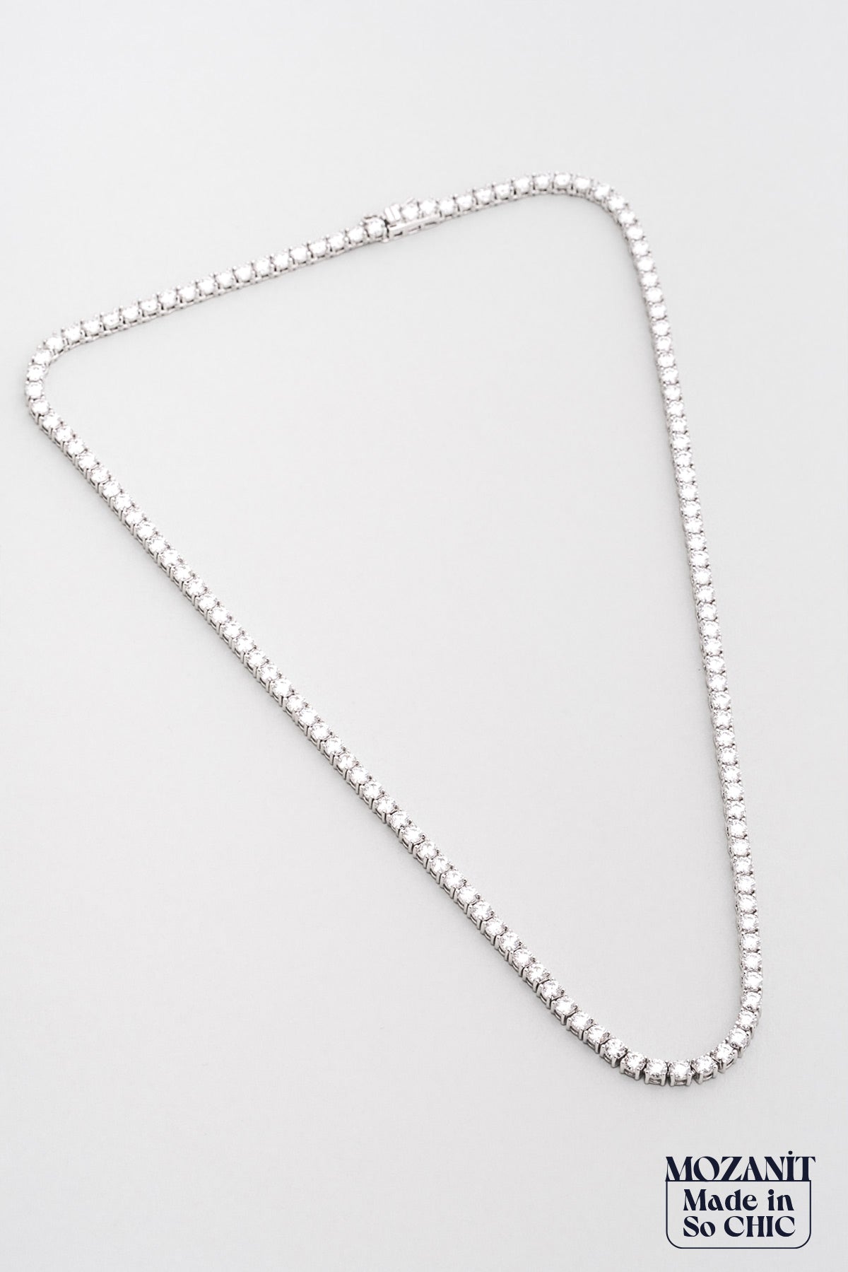 Mozanit Işıltısı 18 Ayar Beyaz Altın Kaplama 42 Cm Gümüş Su Yolu Kolye 5193149942