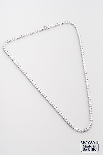 Mozanit Işıltısı 18 Ayar Beyaz Altın Kaplama 42 Cm Gümüş Su Yolu Kolye 5193149942