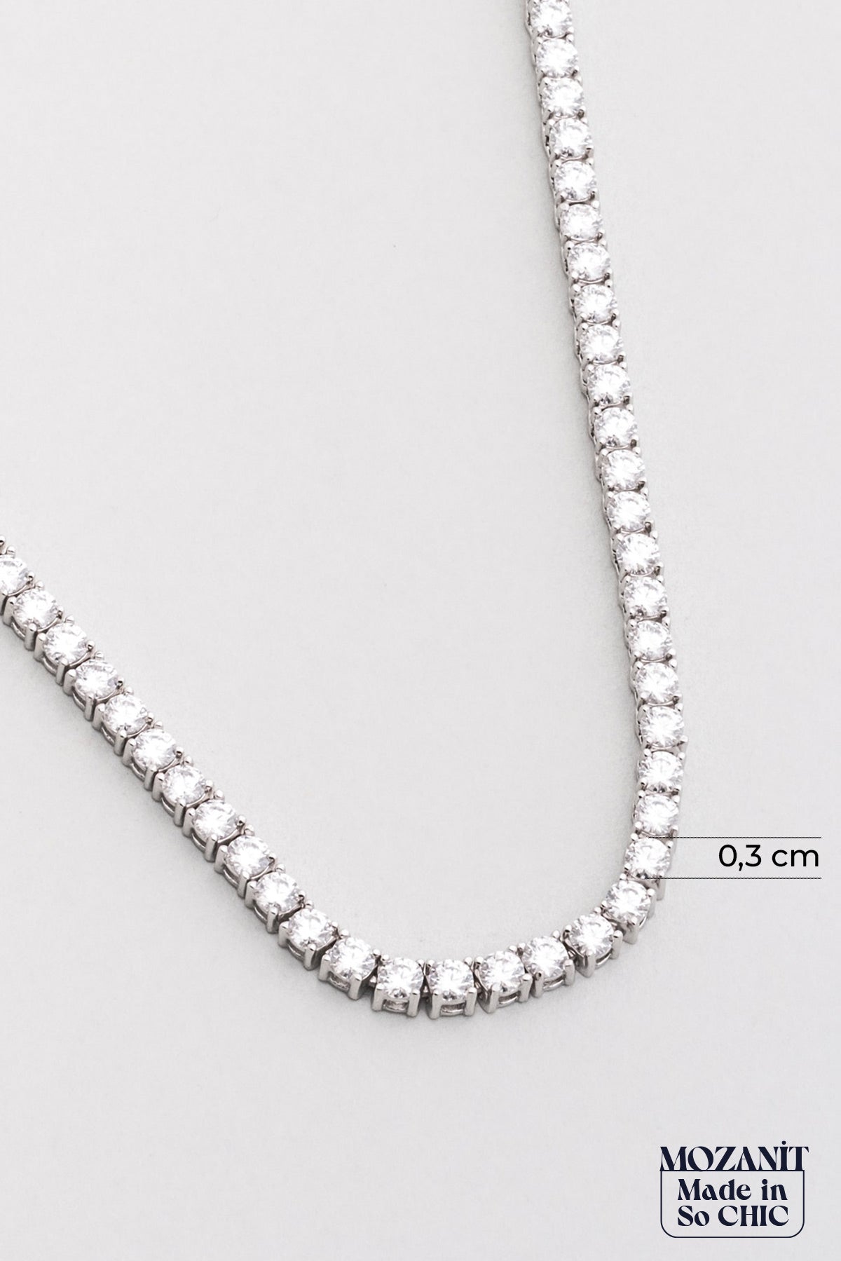 Mozanit Işıltısı 18 Ayar Beyaz Altın Kaplama 42 Cm Gümüş Su Yolu Kolye 5193149942