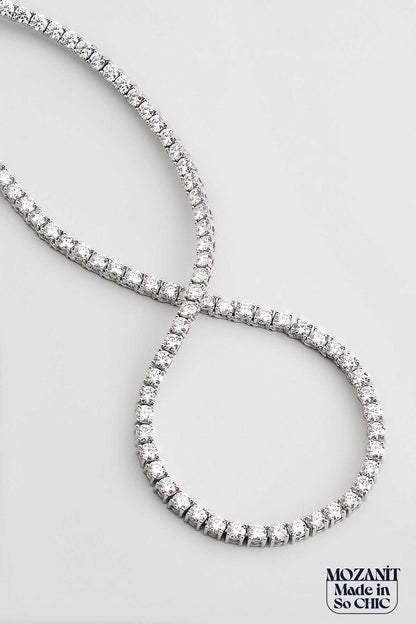 Mozanit Işıltısı 18 Ayar Beyaz Altın Kaplama 42 Cm Gümüş Su Yolu Kolye 5193149942