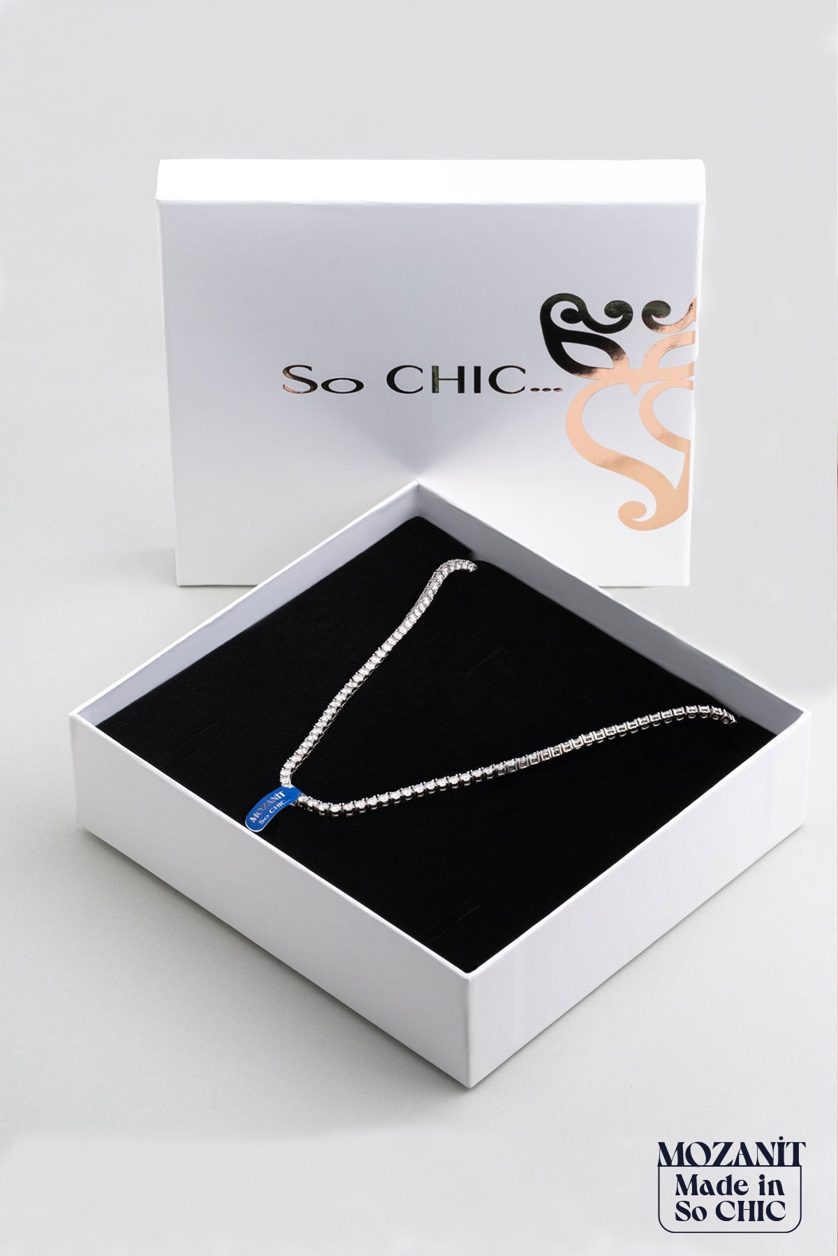 Mozanit Işıltısı 18 Ayar Beyaz Altın Kaplama 42 Cm Gümüş Su Yolu Kolye 5193149942