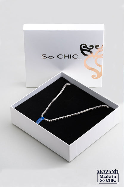 Mozanit Işıltısı 18 Ayar Beyaz Altın Kaplama 42 Cm Gümüş Su Yolu Kolye 5193149942