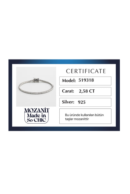 Mozanit Dokunuşu 18 Ayar Beyaz Altın Kaplama 18 Cm Gümüş Su Yolu Bileklik 5193189918