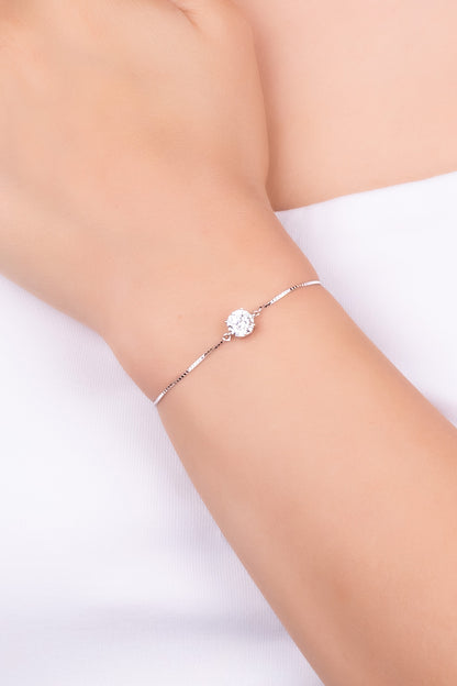 Mozanit Işığı 18 Ayar Beyaz Altın Kaplama Ayarlanabilir Gümüş Bileklik 5199090199