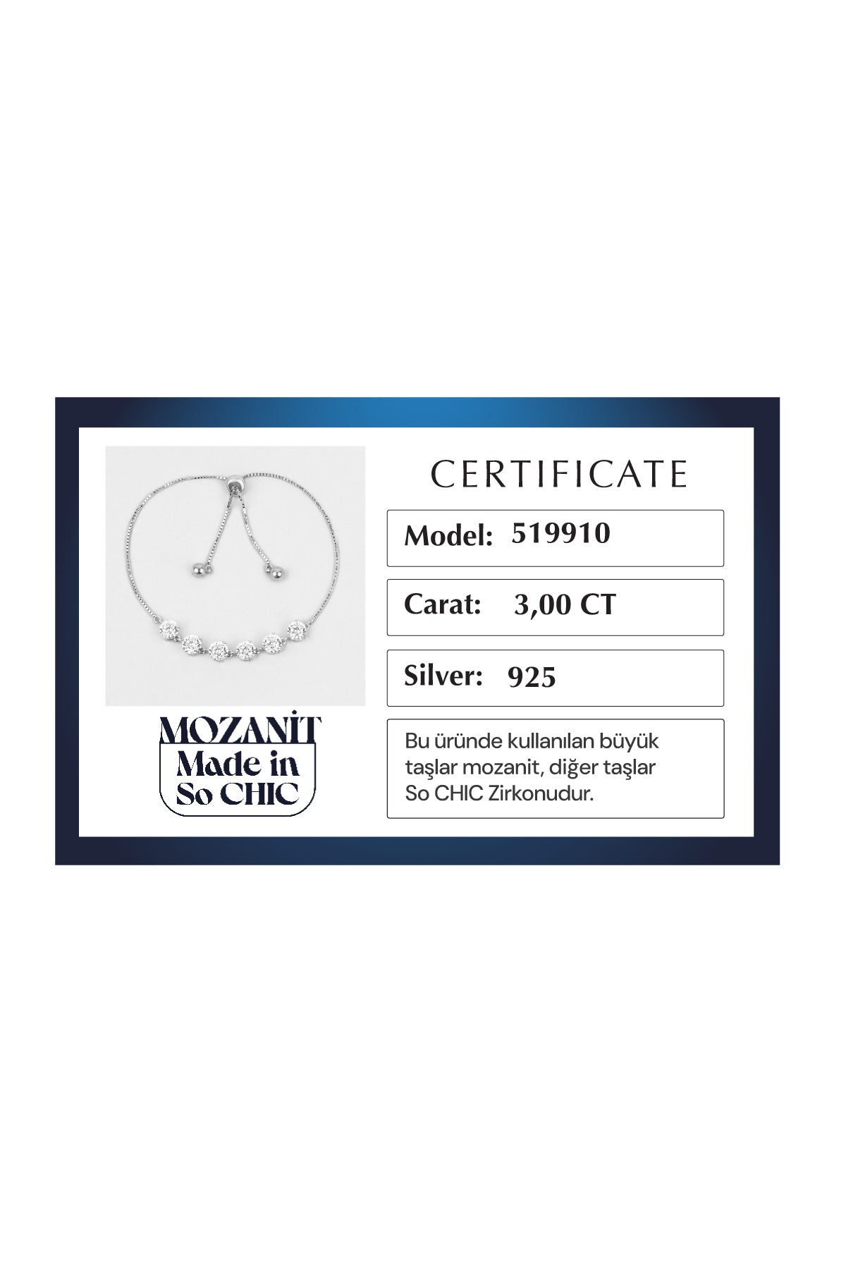 Mozanit Yolu 18 Ayar Beyaz Altın Kaplama Ayarlanabilir Gümüş Bileklik 5199100199