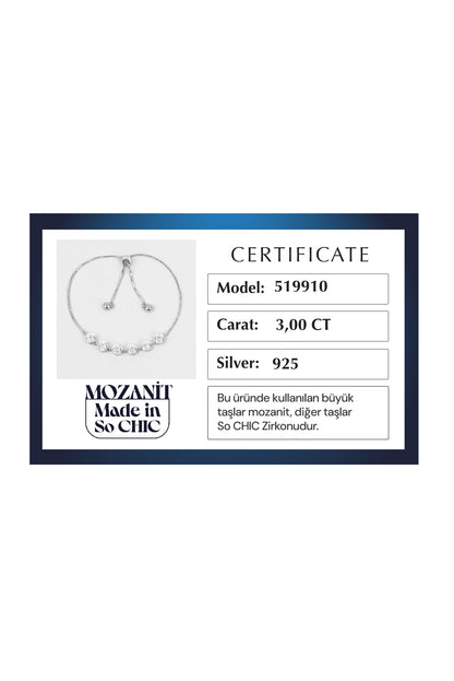 Mozanit Yolu 18 Ayar Beyaz Altın Kaplama Ayarlanabilir Gümüş Bileklik 5199100199