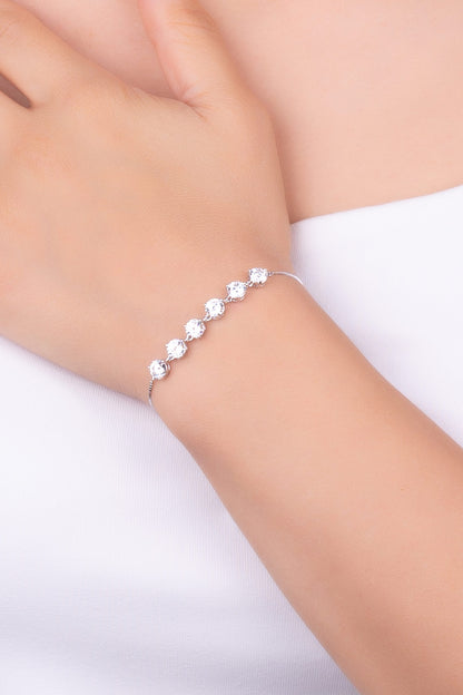 Mozanit Yolu 18 Ayar Beyaz Altın Kaplama Ayarlanabilir Gümüş Bileklik 5199100199