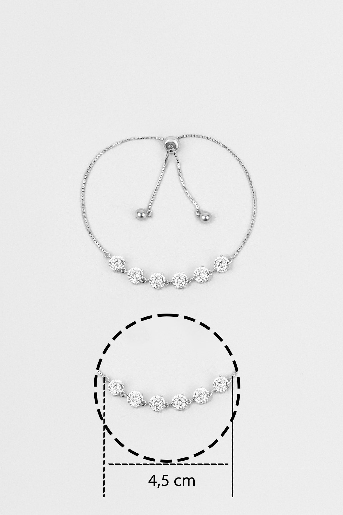 Mozanit Yolu 18 Ayar Beyaz Altın Kaplama Ayarlanabilir Gümüş Bileklik 5199100199