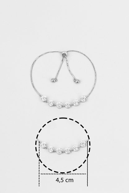 Mozanit Yolu 18 Ayar Beyaz Altın Kaplama Ayarlanabilir Gümüş Bileklik 5199100199