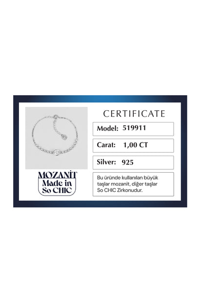 Mozanit Tasarımı 18 Ayar Beyaz Altın Kaplama 19 Cm Gümüş Bileklik 5199110199