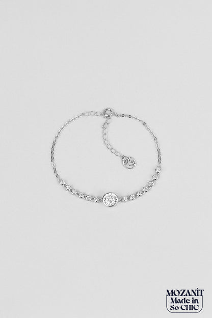 Mozanit Tasarımı 18 Ayar Beyaz Altın Kaplama 19 Cm Gümüş Bileklik 5199110199