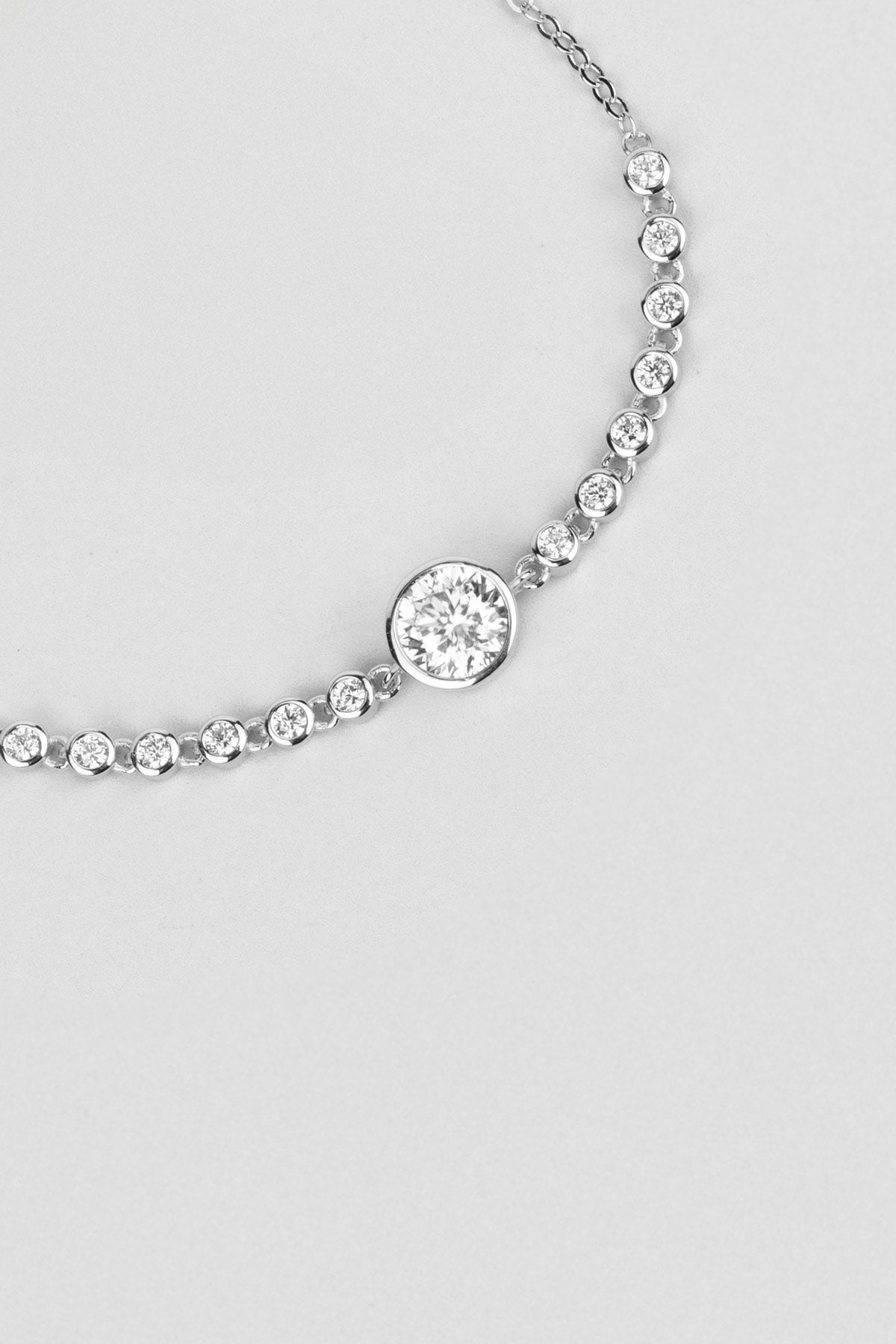 Mozanit Tasarımı 18 Ayar Beyaz Altın Kaplama 19 Cm Gümüş Bileklik 5199110199