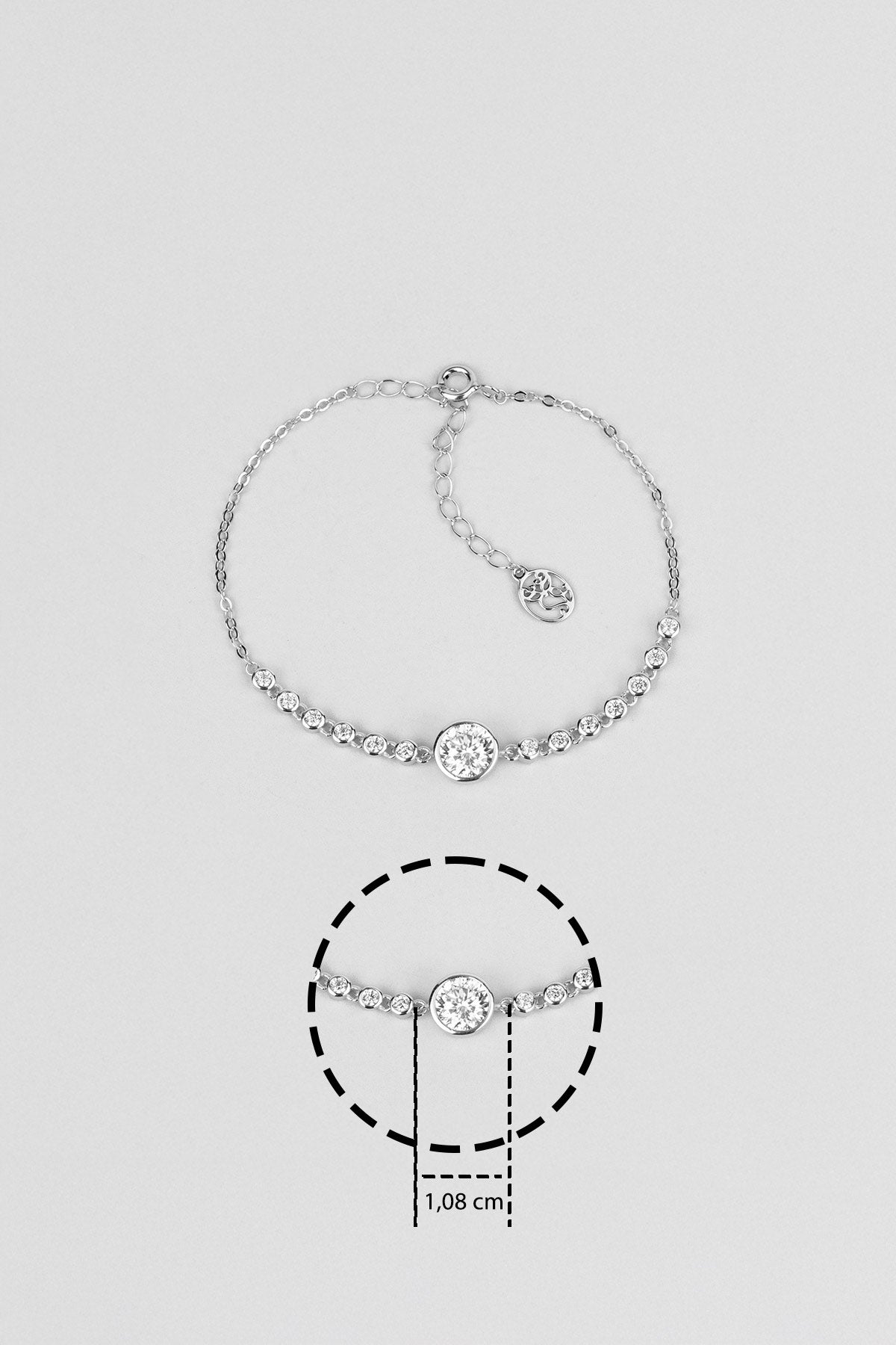 Mozanit Tasarımı 18 Ayar Beyaz Altın Kaplama 19 Cm Gümüş Bileklik 5199110199