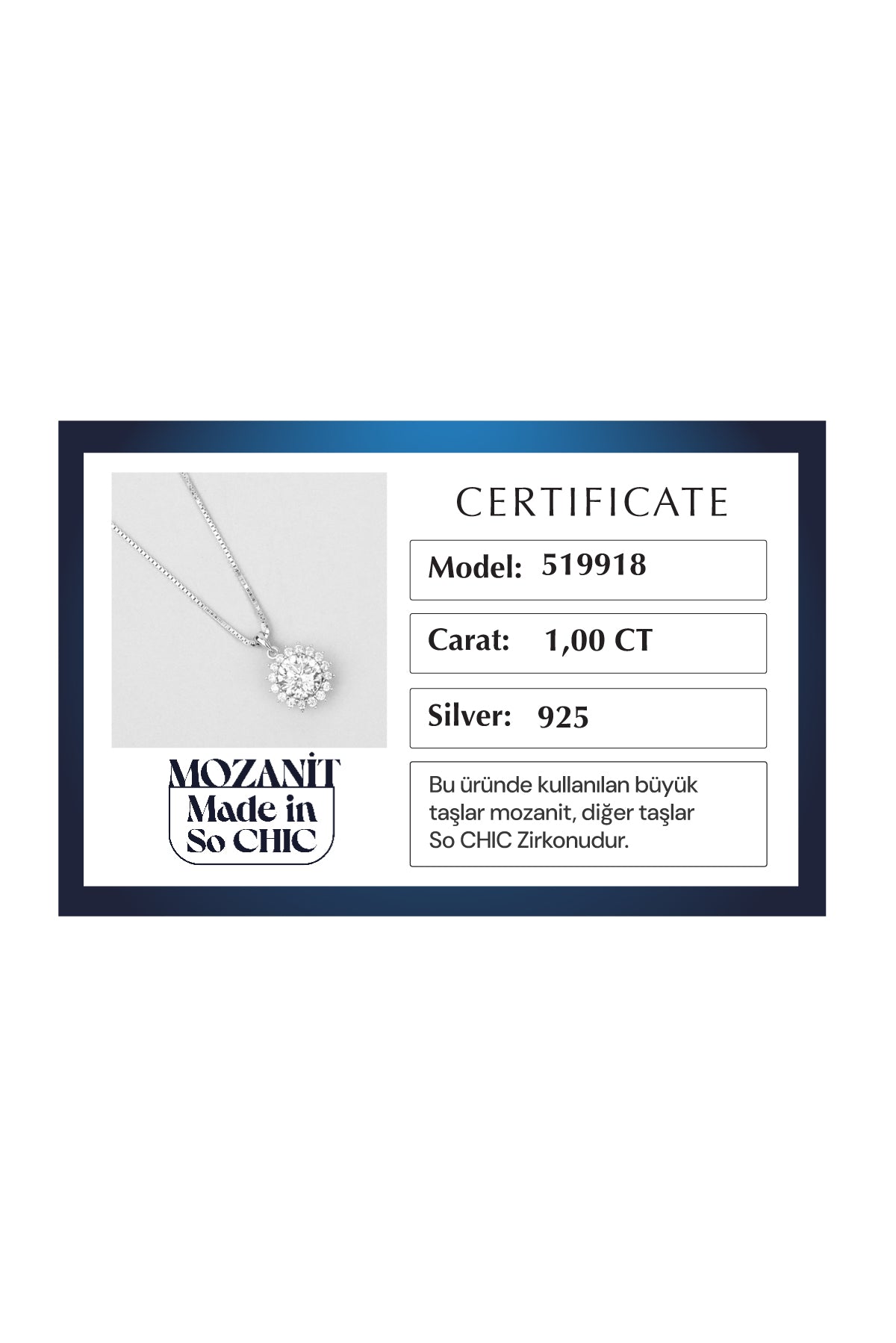 Mozanit Güneşi 18 Ayar Beyaz Altın Kaplama 44 Cm Gümüş Kolye 5199180199
