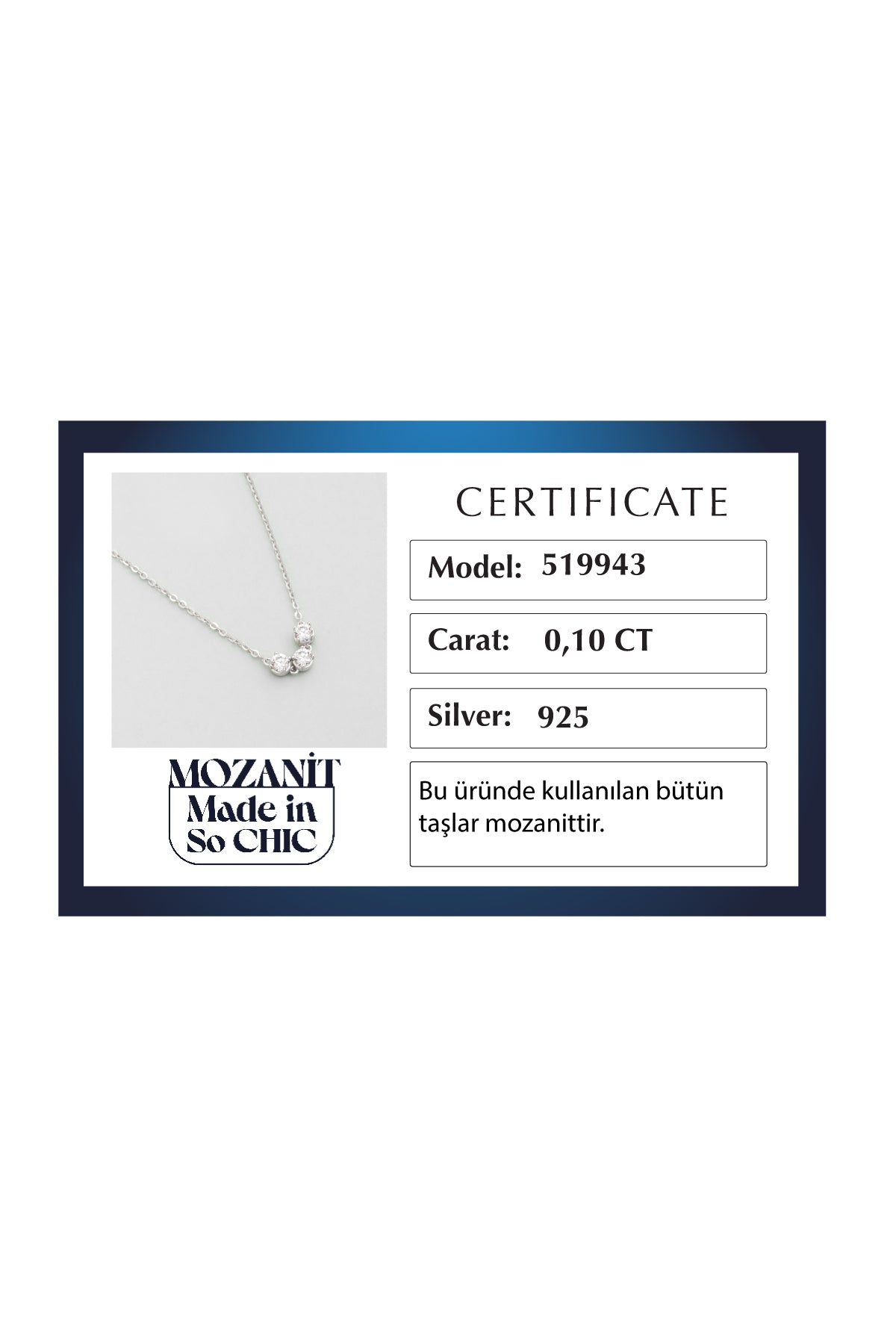 Mozanit Yolculuğu 18 Ayar Beyaz Altın Kaplama 46 Cm Gümüş Kolye 5199430199