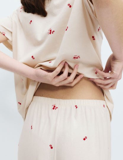 Saf Pamuklu Baskılı Pijama Takımı