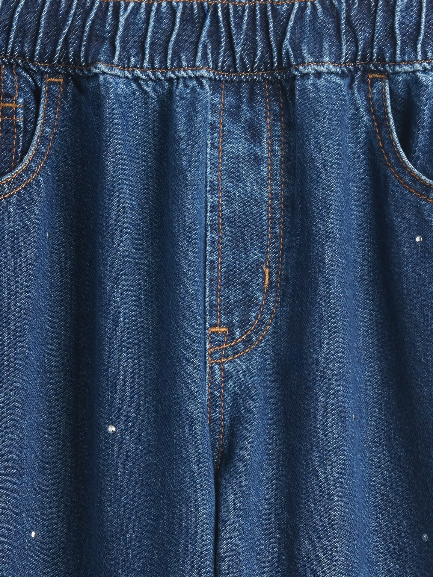 Koyu Mavi High Rise Rhinestone Easy Barrel Jean Pantolon