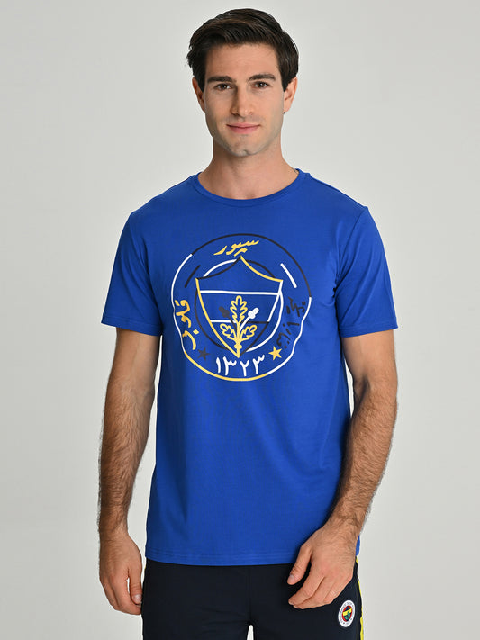 Fenerbahçe Saks Mavi Tribün Kuruluş Logo Erkek Tshirt