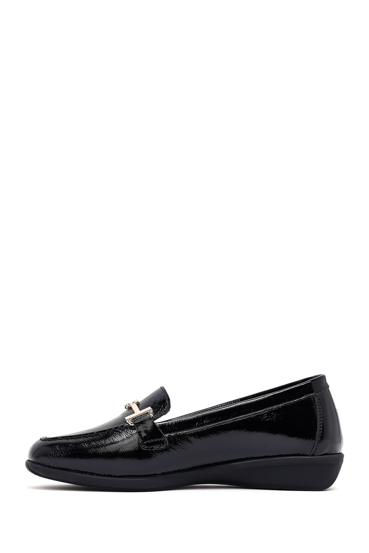 Kadın Siyah Tokalı Deri Maskülen Loafer