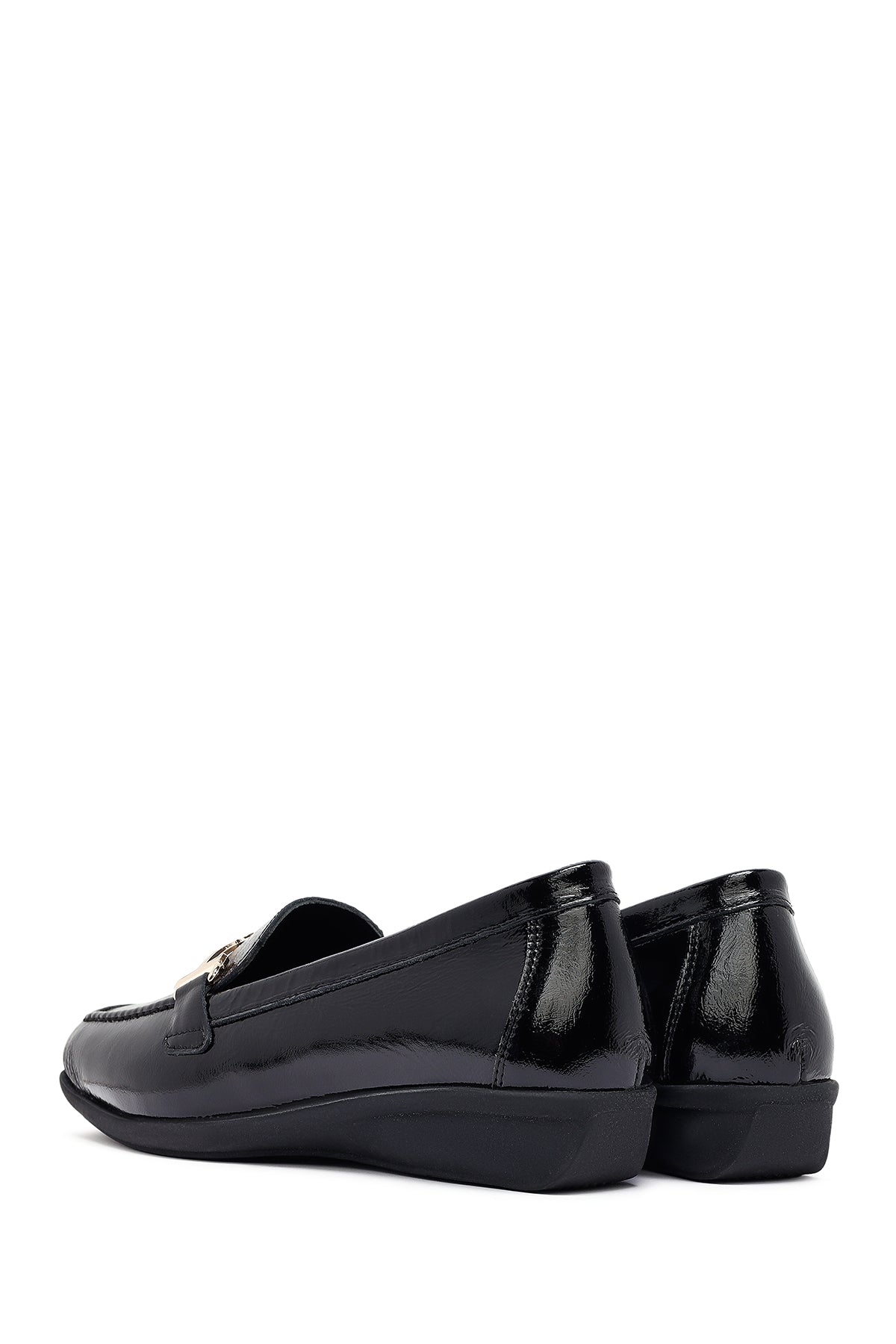 Kadın Siyah Tokalı Deri Maskülen Loafer