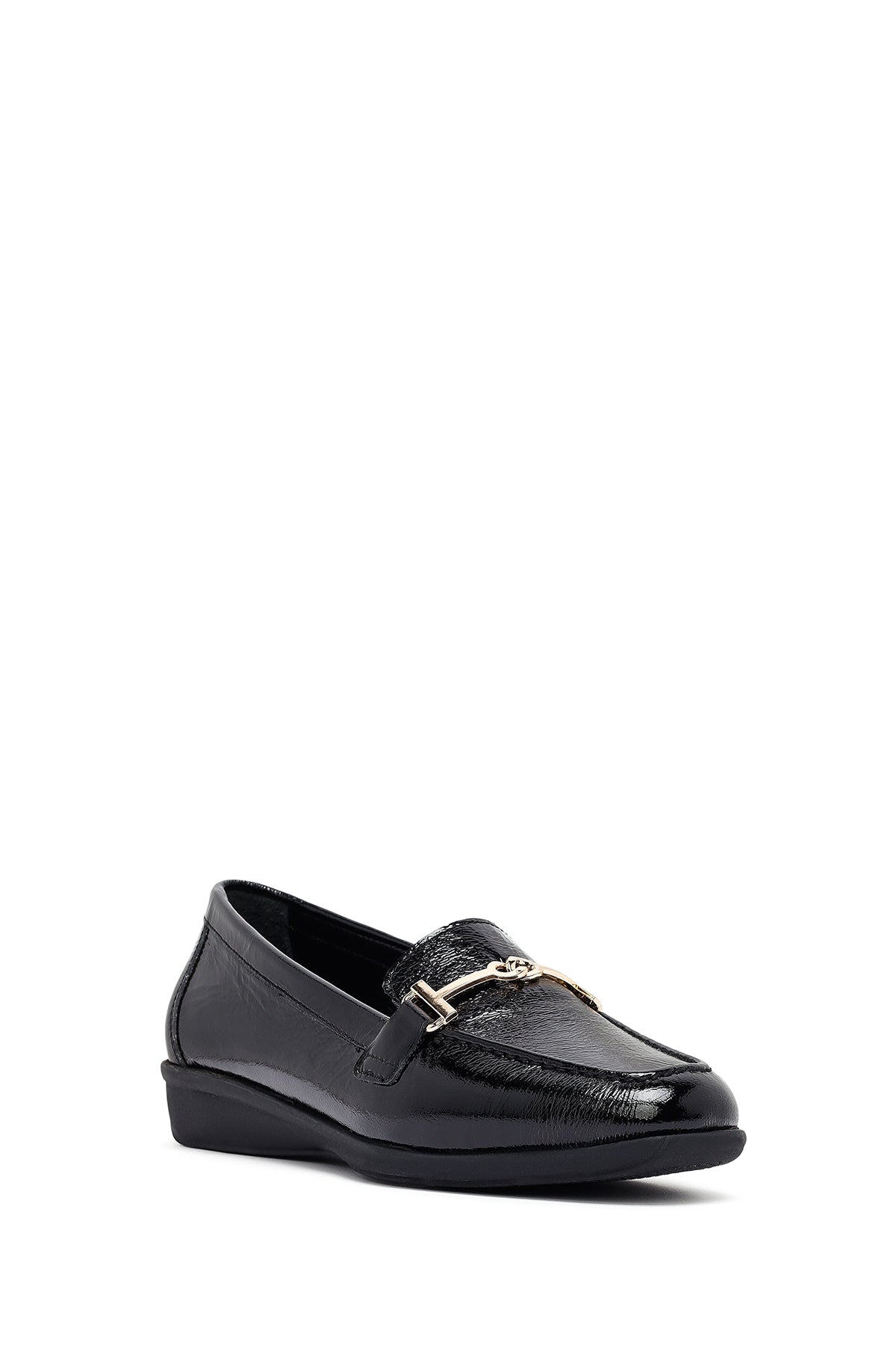 Kadın Siyah Tokalı Deri Maskülen Loafer