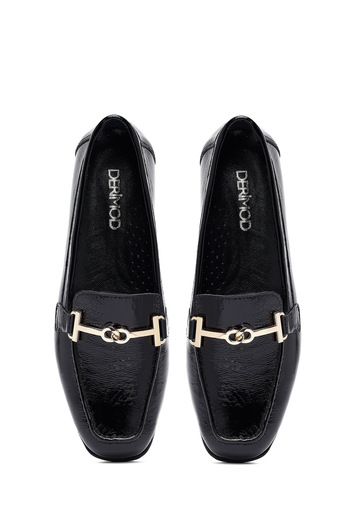 Kadın Siyah Tokalı Deri Maskülen Loafer