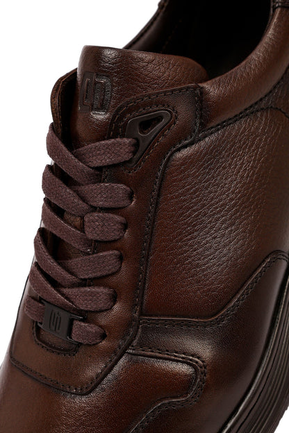 Erkek Kahverengi Bağcıklı Deri Casual Sneaker