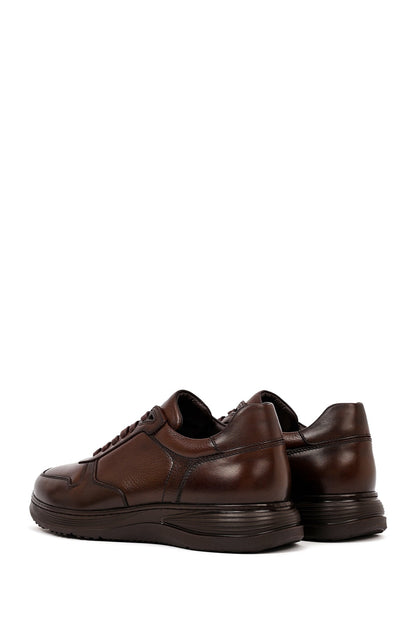 Erkek Kahverengi Bağcıklı Deri Casual Sneaker