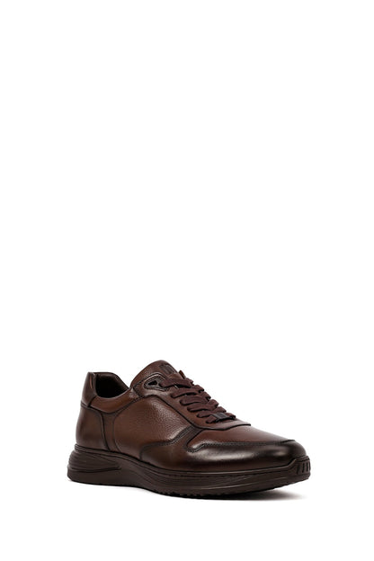 Erkek Kahverengi Bağcıklı Deri Casual Sneaker