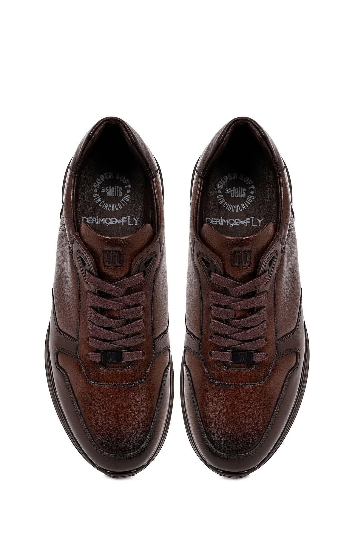 Erkek Kahverengi Bağcıklı Deri Casual Sneaker