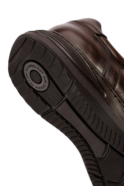 Erkek Kahverengi Bağcıklı Deri Casual Sneaker