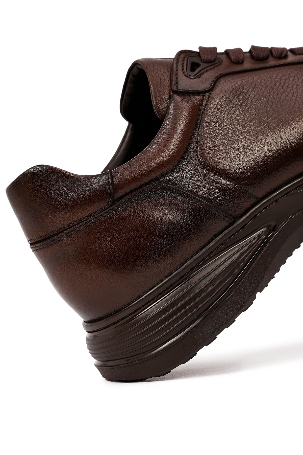 Erkek Kahverengi Bağcıklı Deri Casual Sneaker