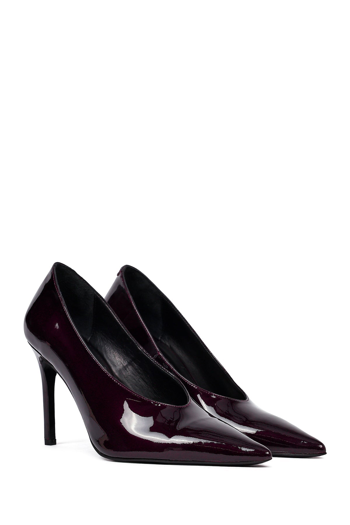 Kadın Bordo Yüksek Ince Topuklu Rugan Deri Stiletto