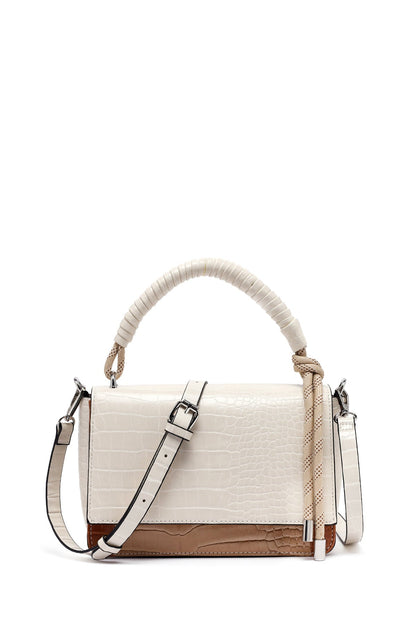 Kadın Bej Uzun Askılı Kroko Desenli Çapraz Çanta