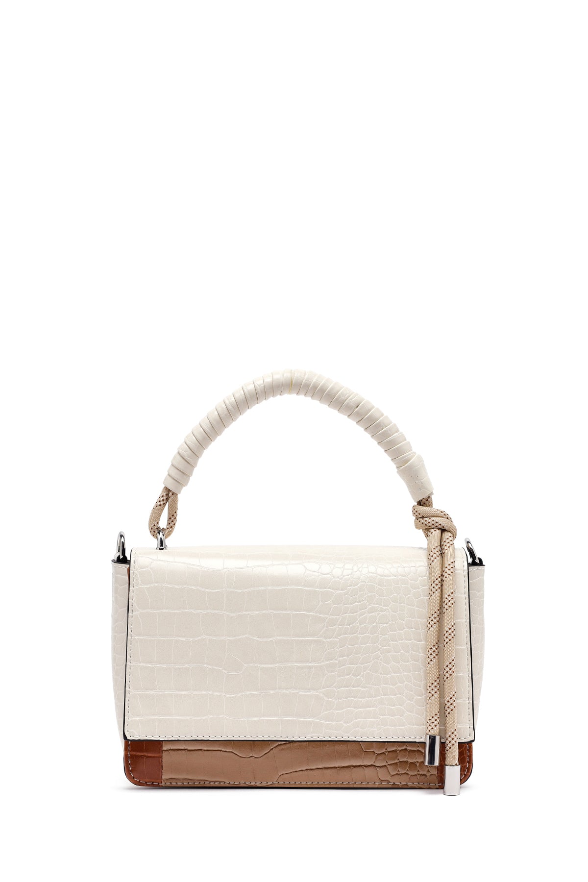 Kadın Bej Uzun Askılı Kroko Desenli Çapraz Çanta