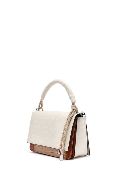 Kadın Bej Uzun Askılı Kroko Desenli Çapraz Çanta