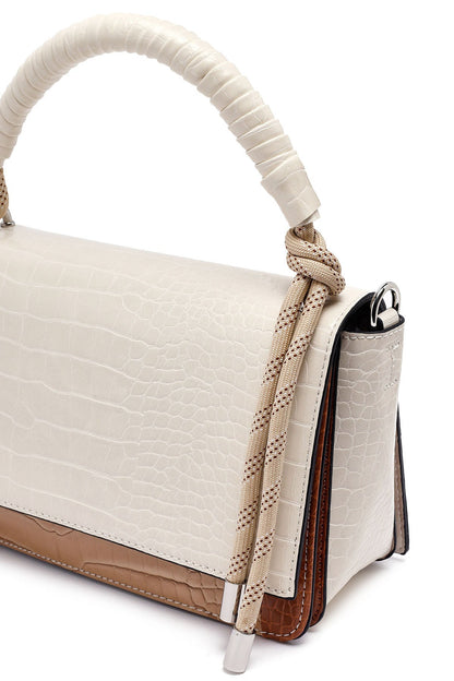 Kadın Bej Uzun Askılı Kroko Desenli Çapraz Çanta
