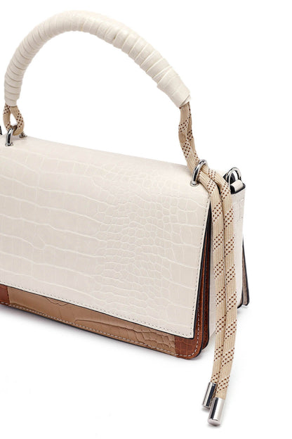 Kadın Bej Uzun Askılı Kroko Desenli Çapraz Çanta