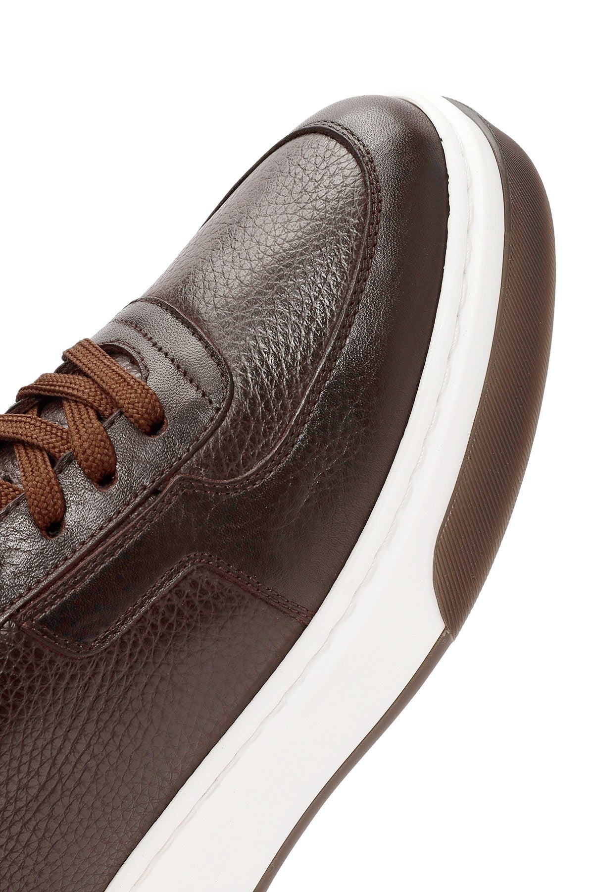 Erkek Kahverengi Bağcıklı Kalın Tabanlı Deri Sneaker