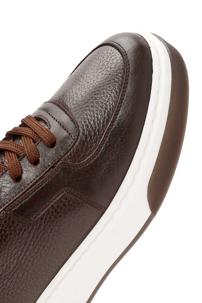 Erkek Kahverengi Bağcıklı Kalın Tabanlı Deri Sneaker