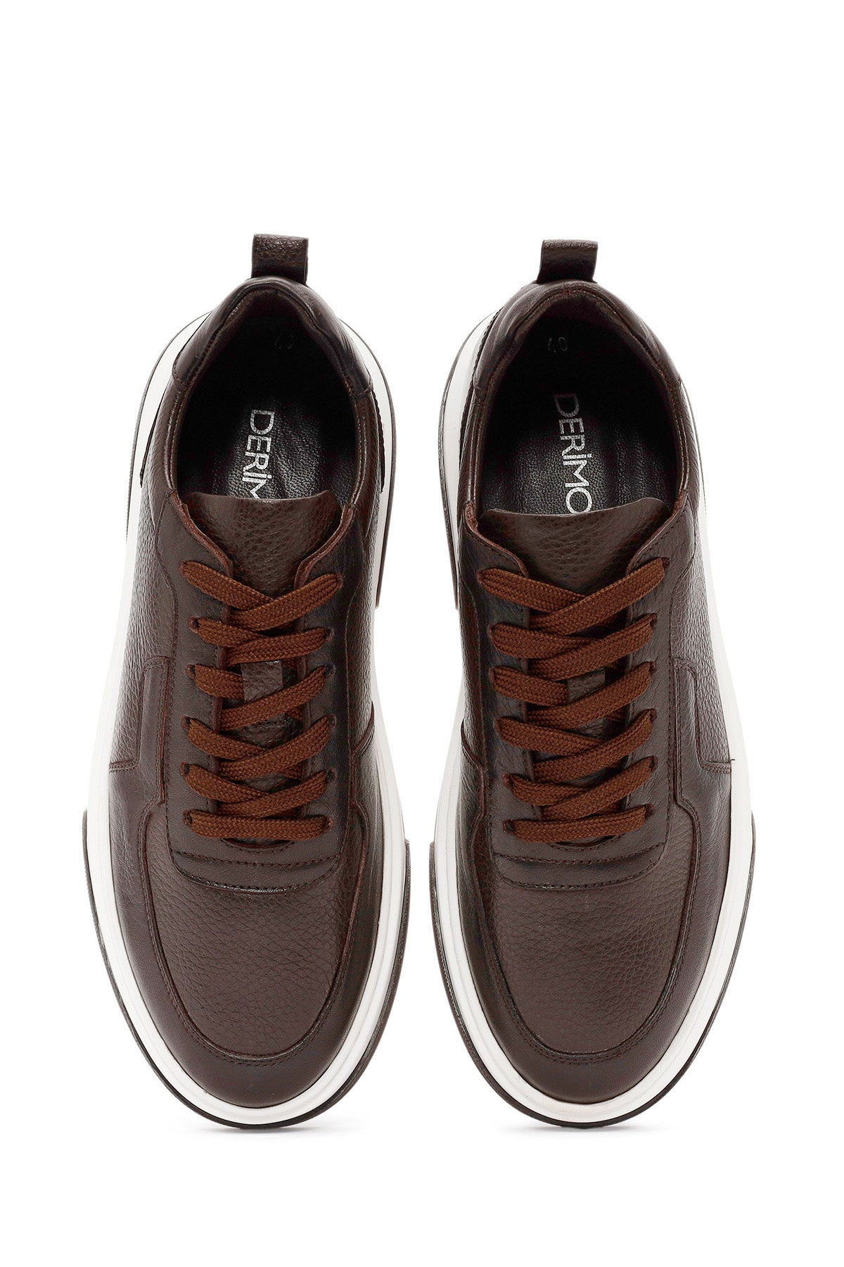 Erkek Kahverengi Bağcıklı Kalın Tabanlı Deri Sneaker