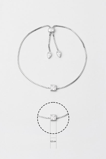 Noa 18 Ayar Beyaz Altın Kaplama Ayarlanabilir Gümüş Bileklik 5203380199