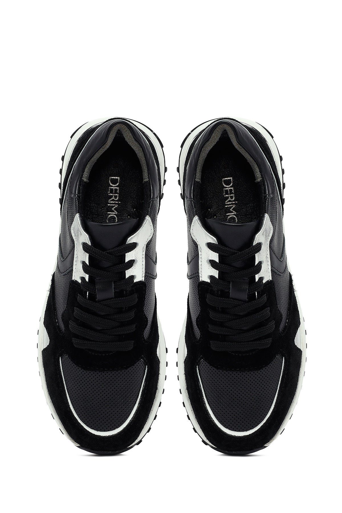 Kadın Siyah Bağcıklı Kalın Tabanlı Deri Sneaker